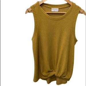 ADELINE CLOTHING GOLDEN YELLOW WAFFLE KNIT BOUTIQUE SLEEVELESS HI LO TOP